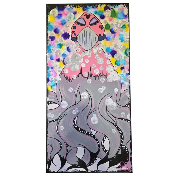 HANDCRAFTED Abstract Alien Painting HANDMADE Artwork HANDPAINTED Wall Art Decor - Picture 3 of 17